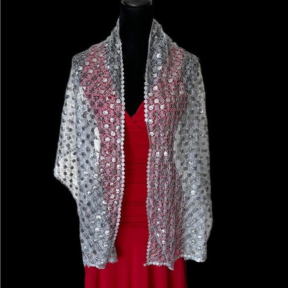 Sequin Open Weave Scarf Evening Shawl Gold Silver - Picture 10 of 15